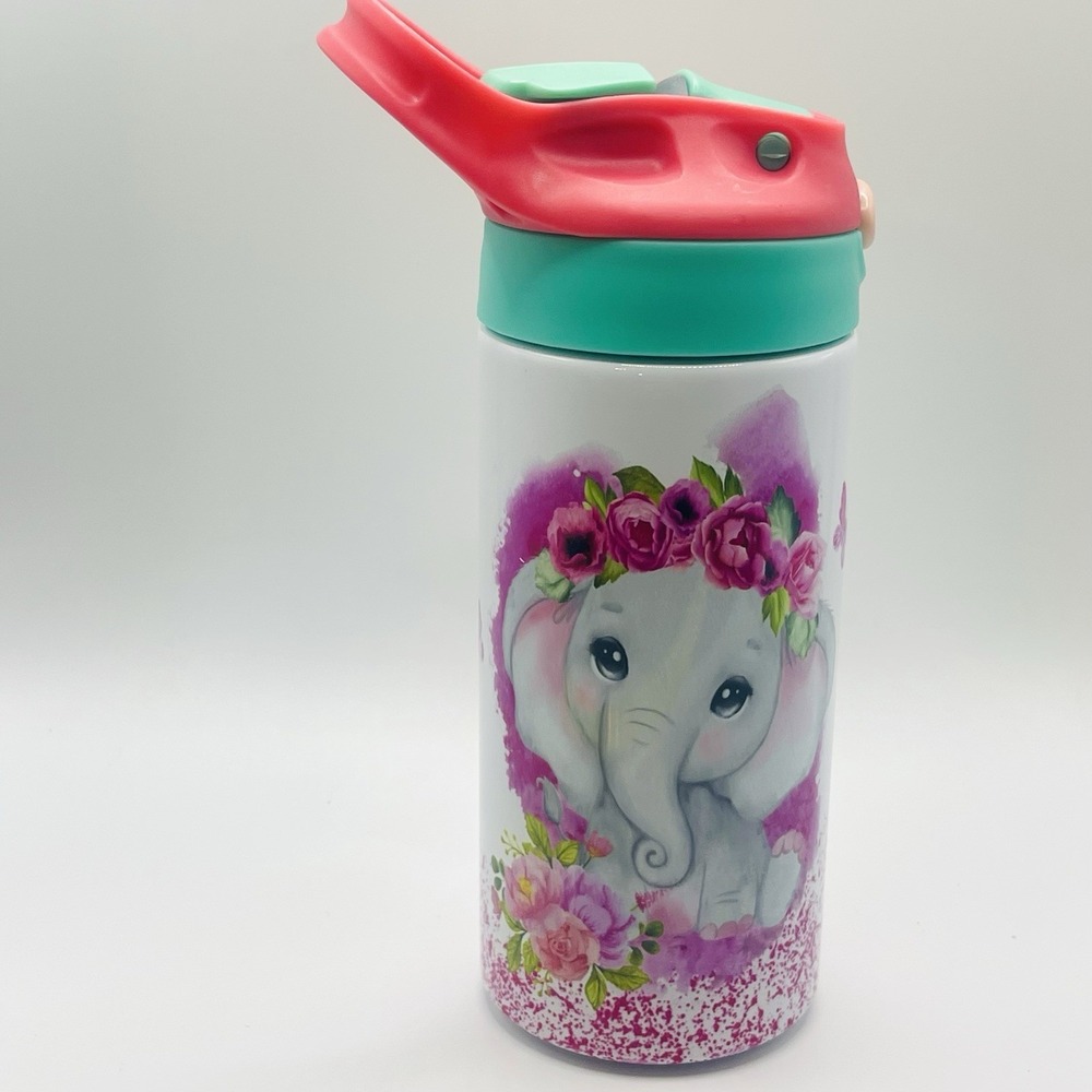 Cute Elephant 12oz Kids Cup Water bottle Sippy Cold And Hot Spill Proof Lid